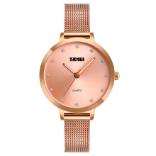 marca skmei 1291 elegante aço inoxidável ouro feminino relógio quartzo feminino